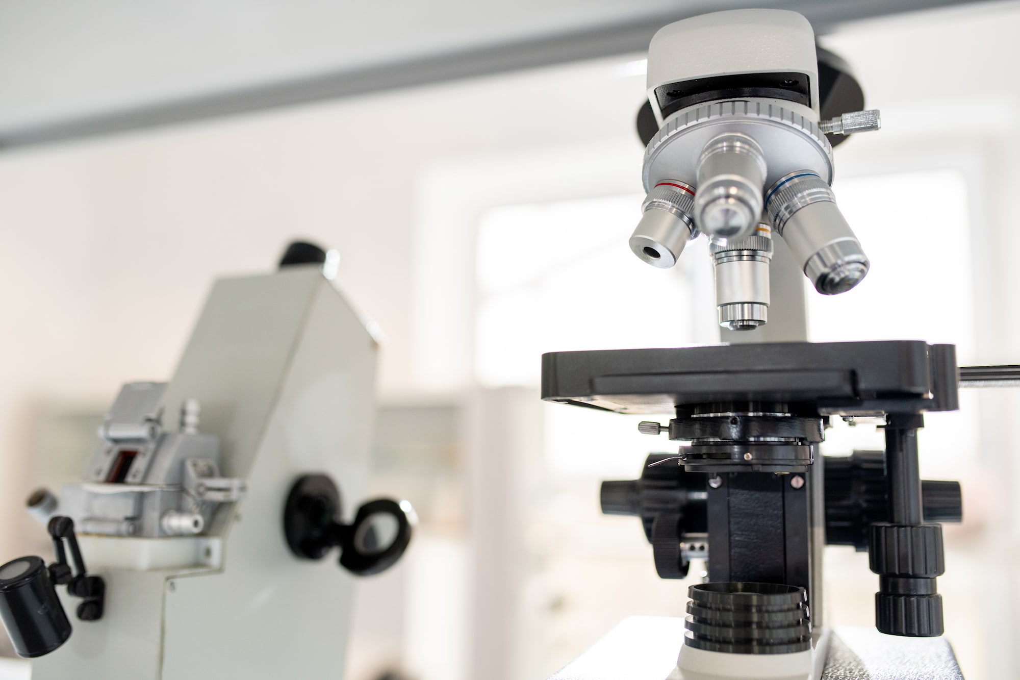 Microscopes in scientific laboratory